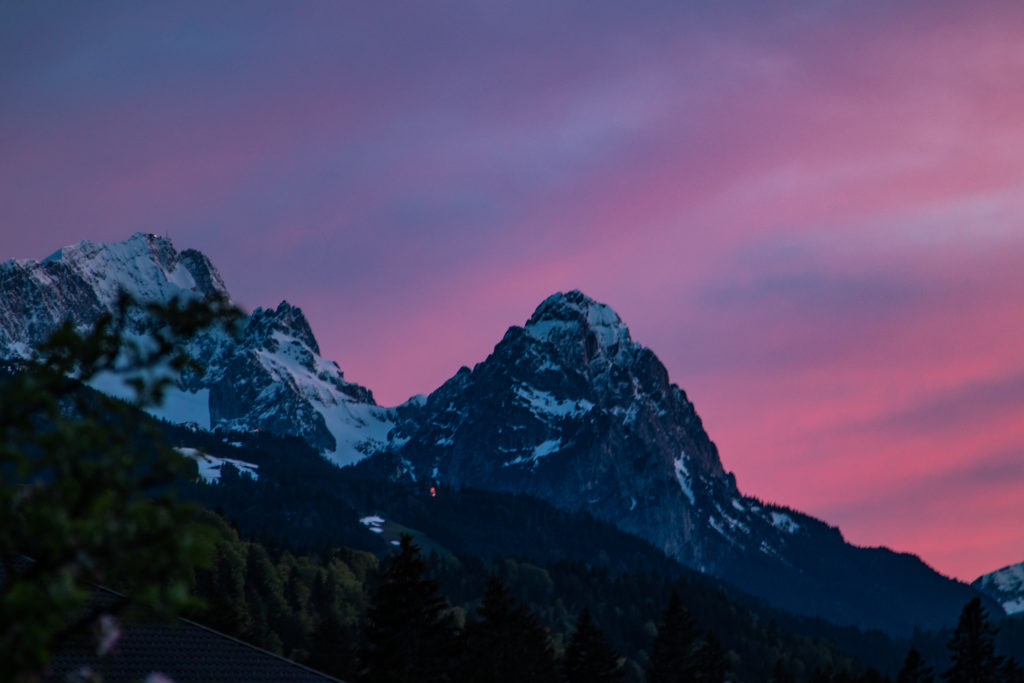 travel guide to garmisch-Partenkirchen: mountains during sunset